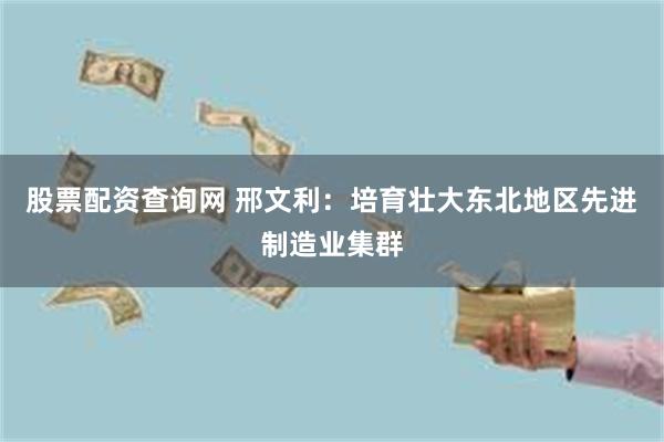 股票配资查询网 邢文利：培育壮大东北地区先进制造业集群